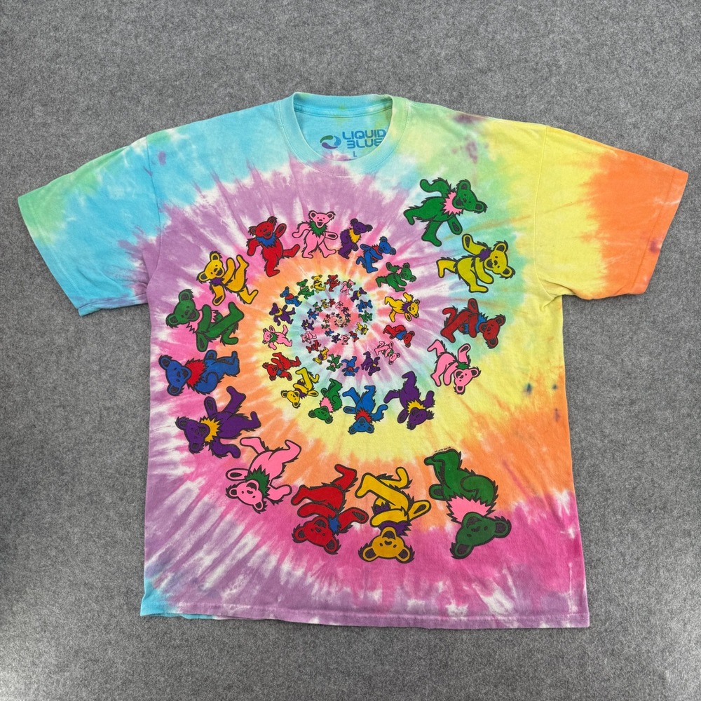 Grateful Dead Dancing Bears Spiral Tie Dye T-Shirt Liquid Blue Men's L